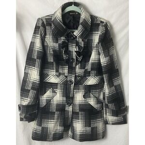 Ambition Womens Black White Plaid Wool Blend Pea Coat Jacket Nordstrom